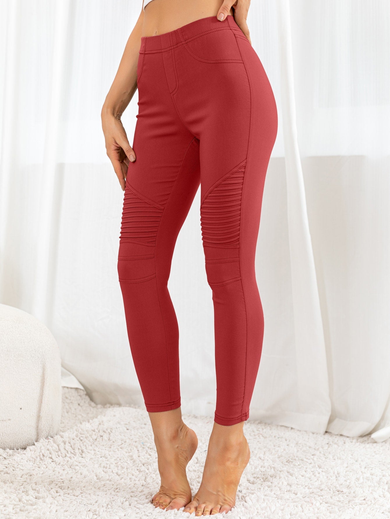 Ribbed Detail Leggings - Celeste    