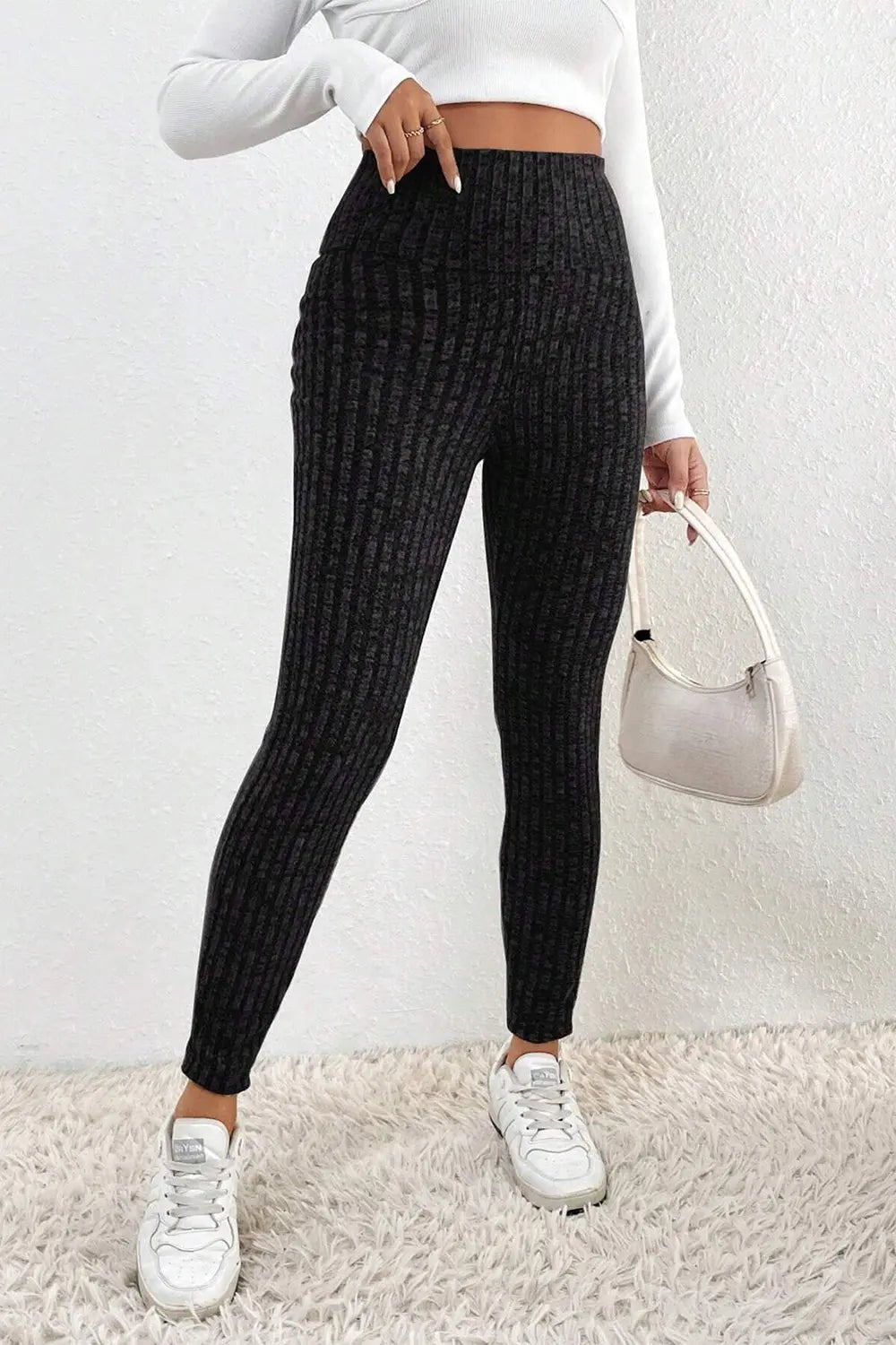 Ribbed High Waist Leggings - Celeste