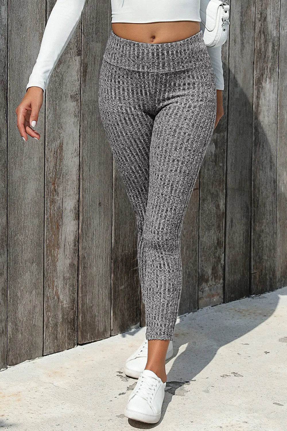 Ribbed High Waist Leggings - Celeste