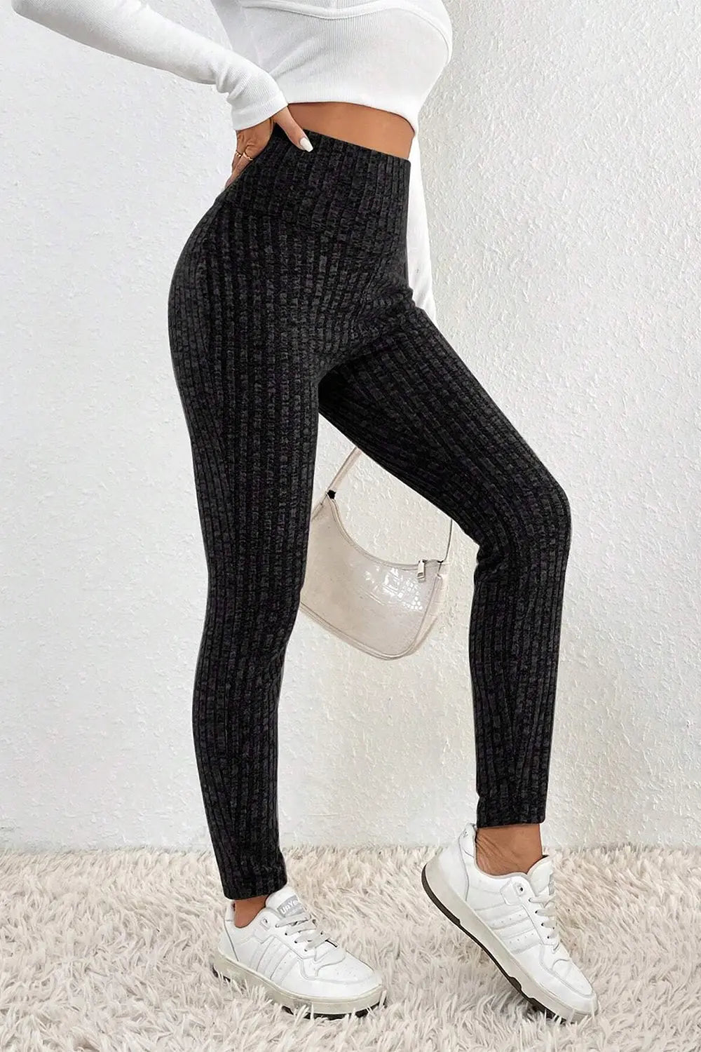 Ribbed High Waist Leggings - Celeste