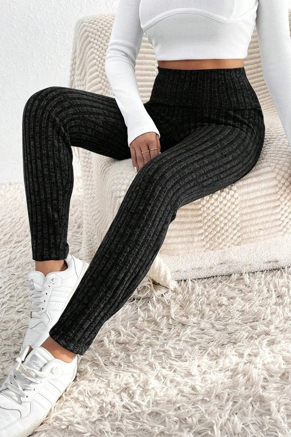 Ribbed High Waist Leggings - Celeste