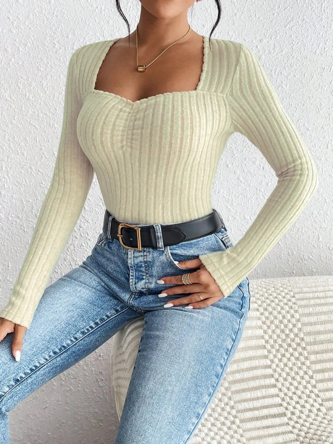 Ribbed Long Sleeve T - Shirt - Celeste