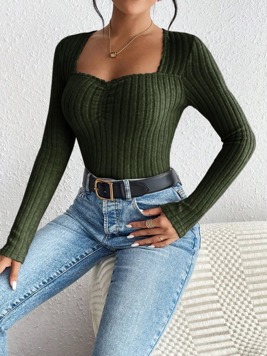 Ribbed Long Sleeve T - Shirt - Celeste