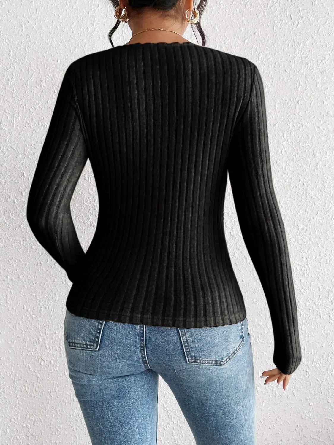 Ribbed Long Sleeve T - Shirt - Celeste