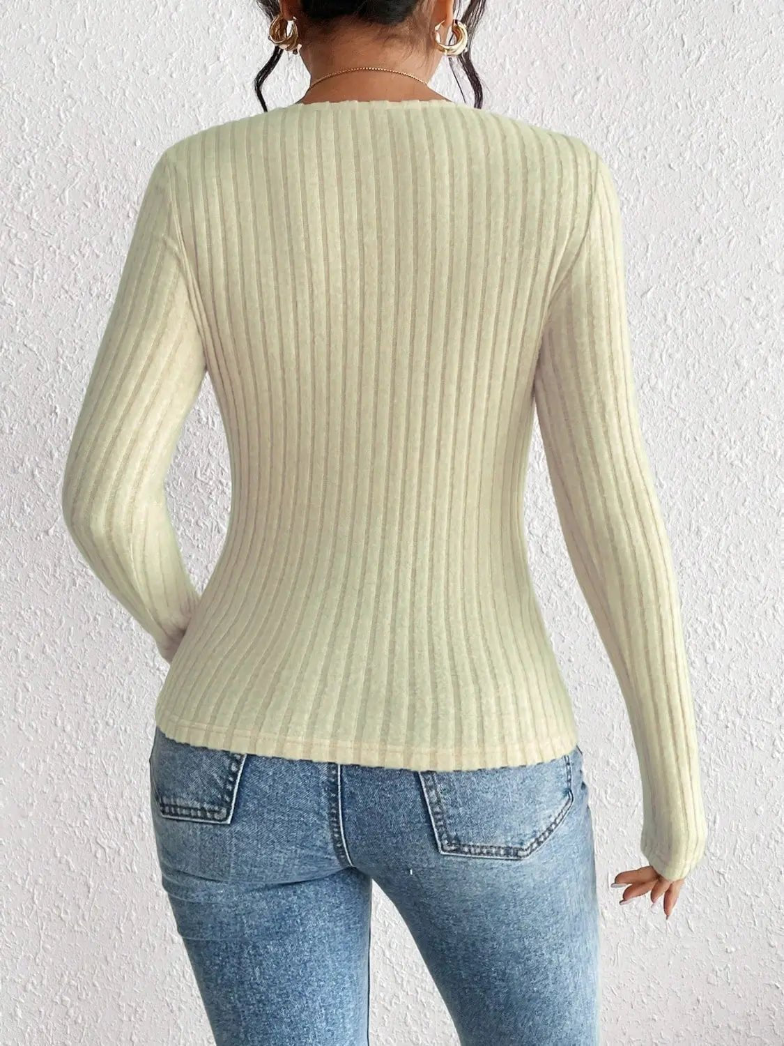 Ribbed Long Sleeve T - Shirt - Celeste