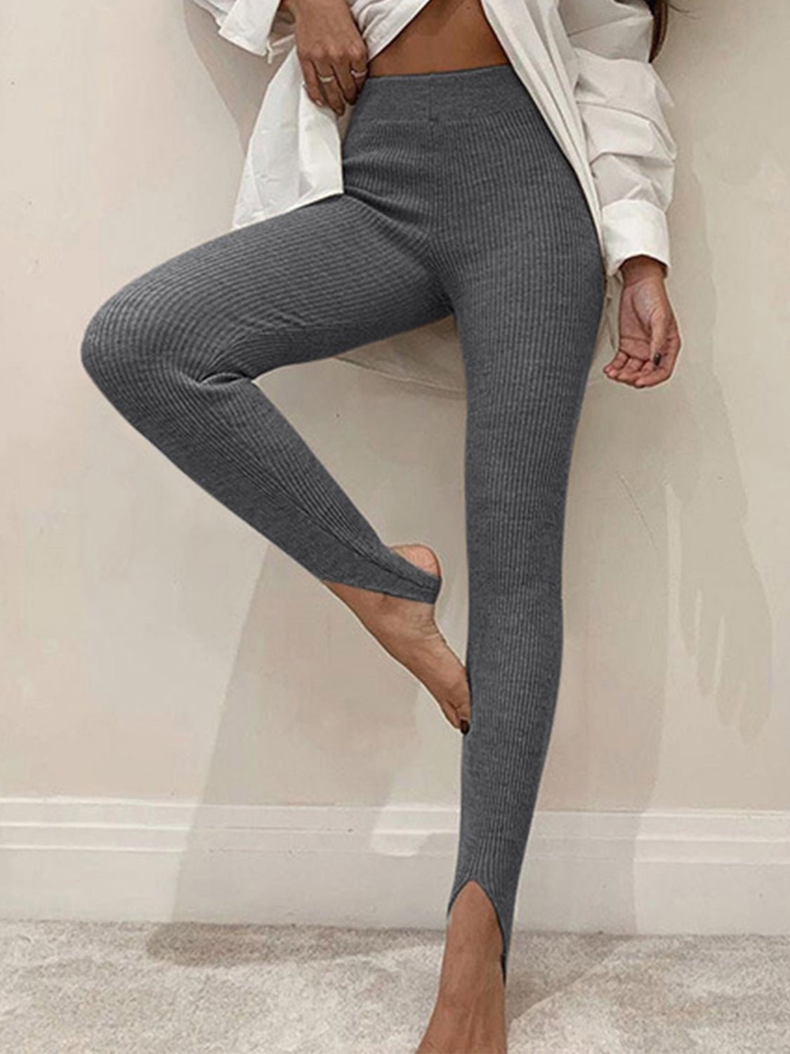 Ribbed Mid Waist Leggings - Celeste