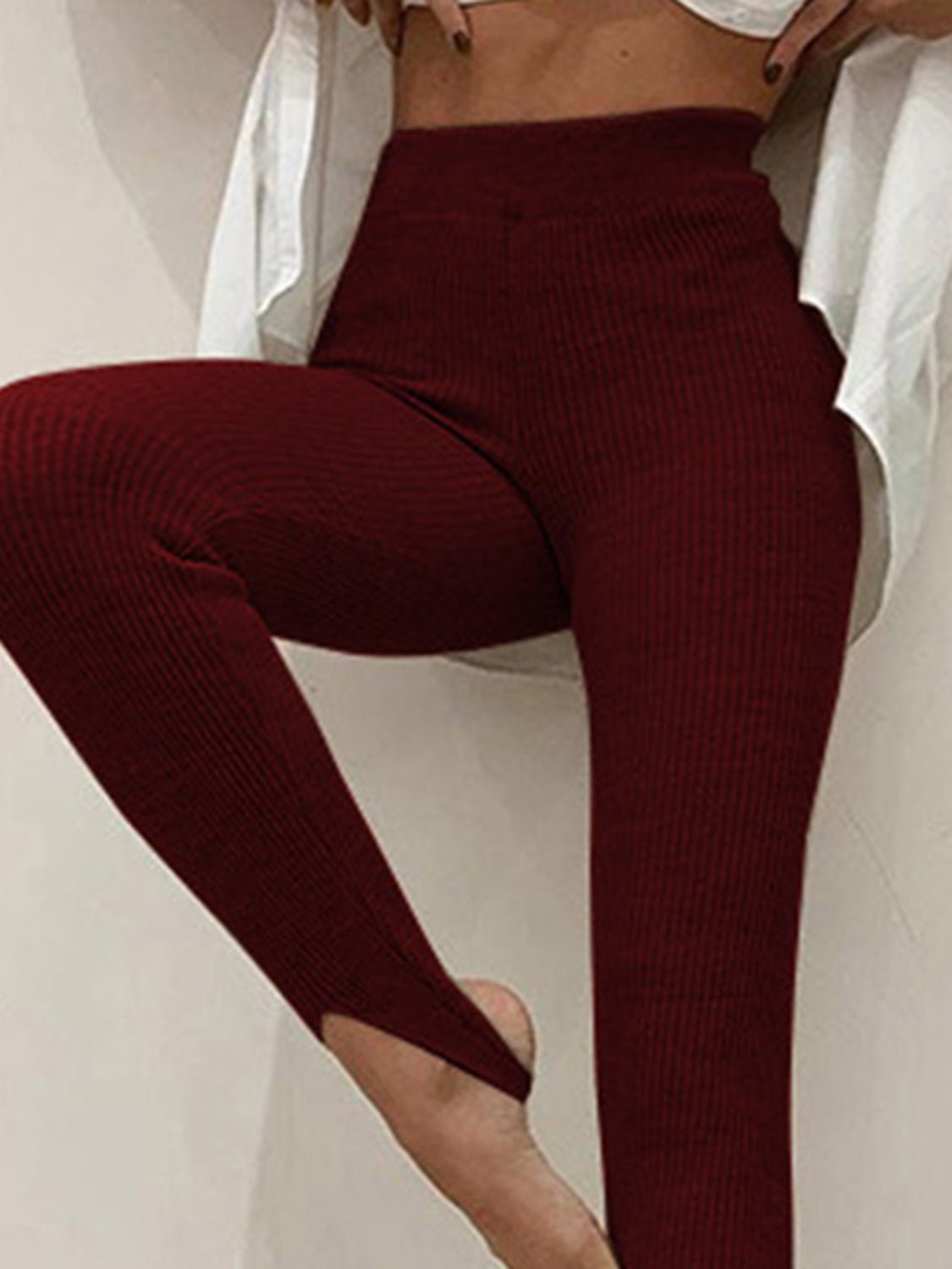 Ribbed Mid Waist Leggings - Celeste