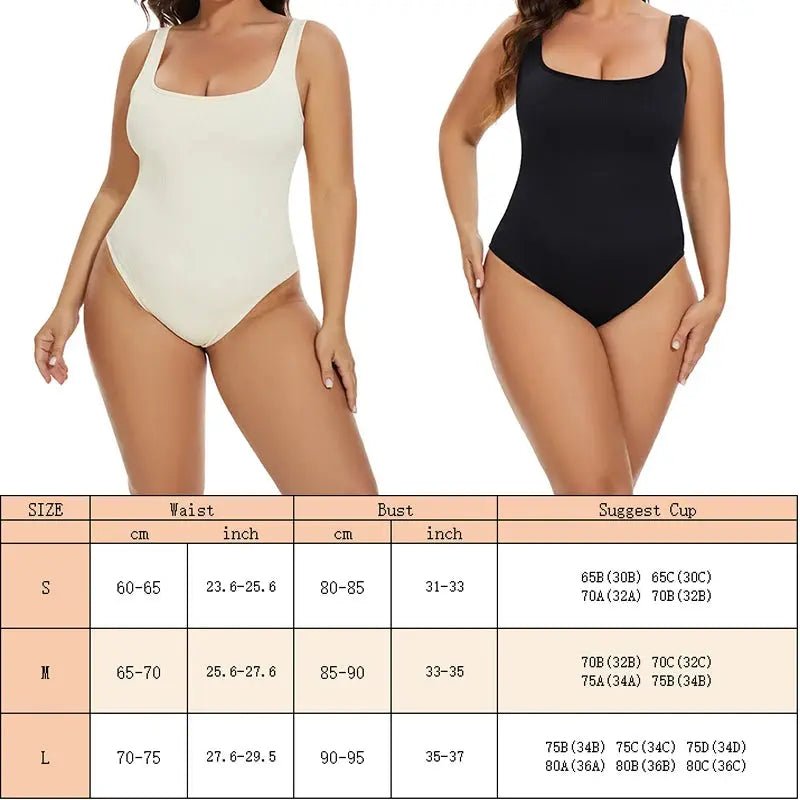 Ribbed Tummy Control Jumpsuit - Daily Shaper Bodysuit with Light Compression & Open Crotch Shapewear - Celeste