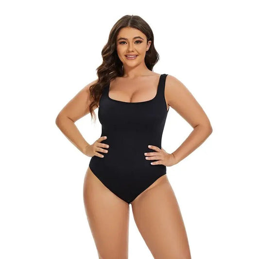 Ribbed Tummy Control Jumpsuit - Daily Shaper Bodysuit with Light Compression & Open Crotch Shapewear - Celeste