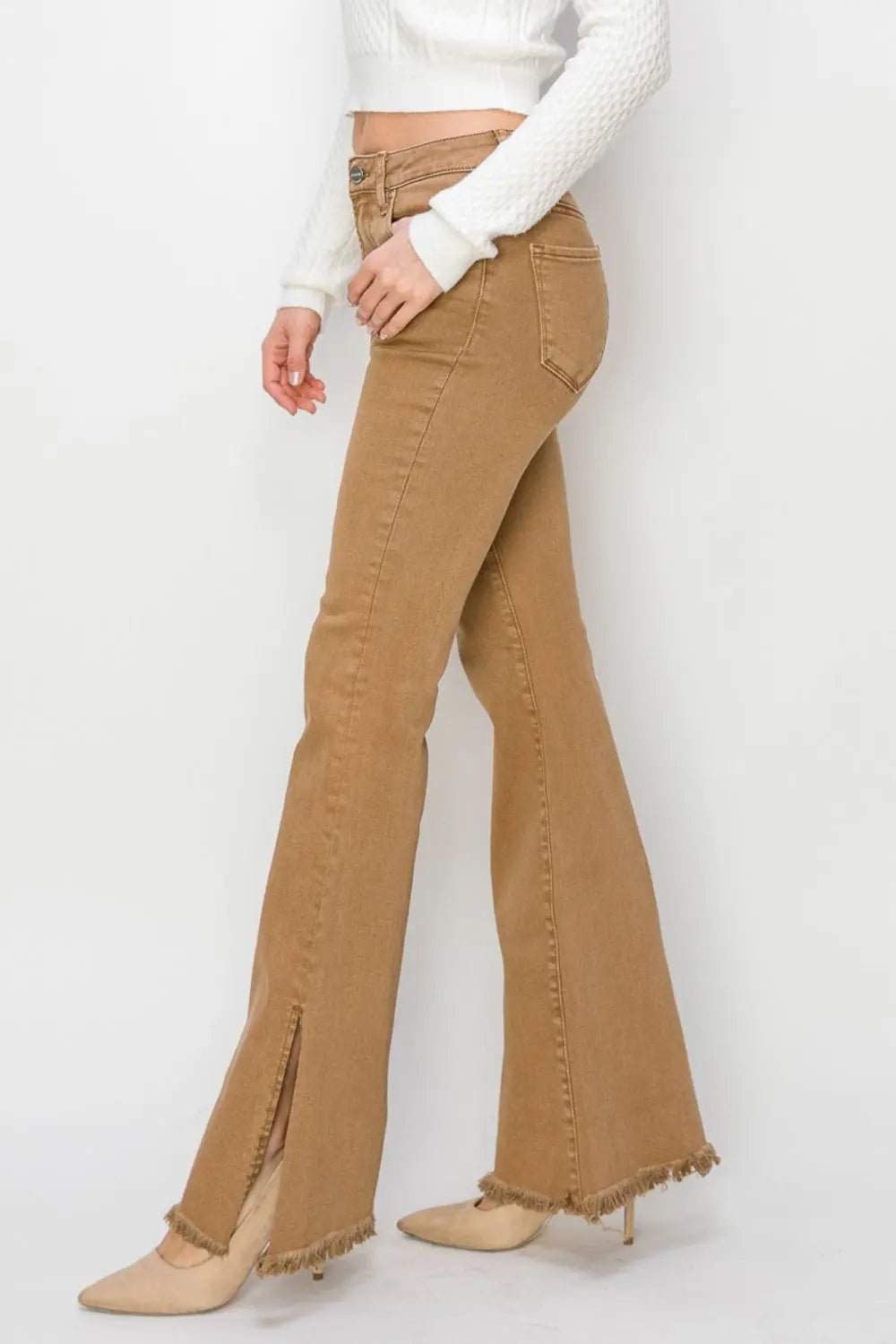 RISEN Bailey Full Size High Waist Side Slit Flare Jeans - Celeste