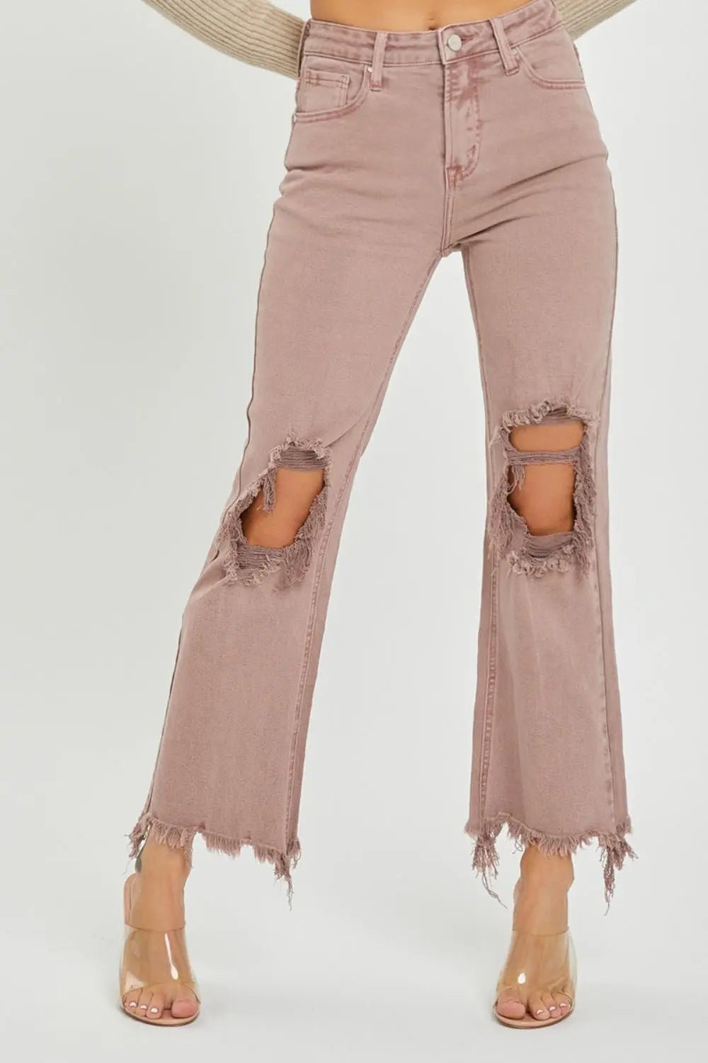 RISEN Distressed Ankle Bootcut Jeans - Celeste