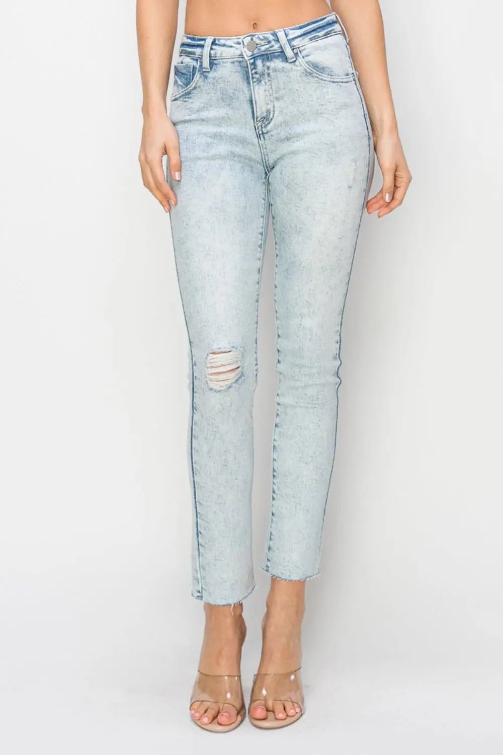 Risen Full Size High Rise Distressed Skinny Jeans - Celeste