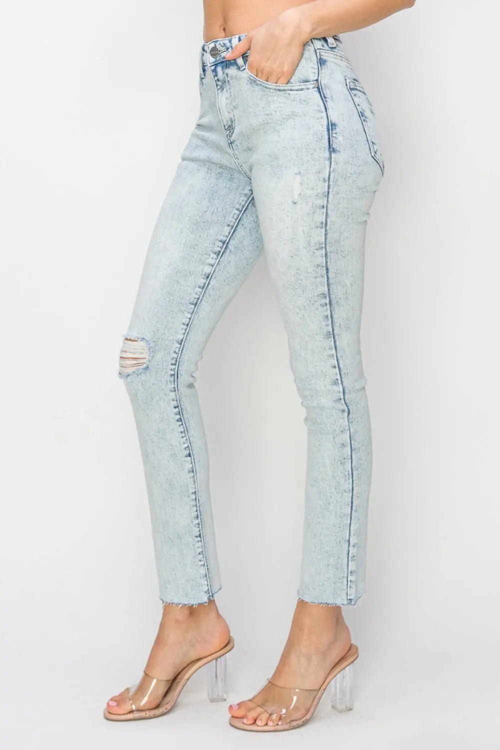 Risen Full Size High Rise Distressed Skinny Jeans - Celeste