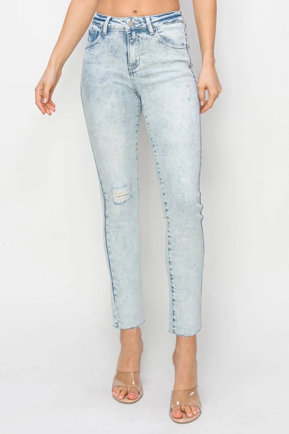 Risen Full Size High Rise Distressed Skinny Jeans - Celeste