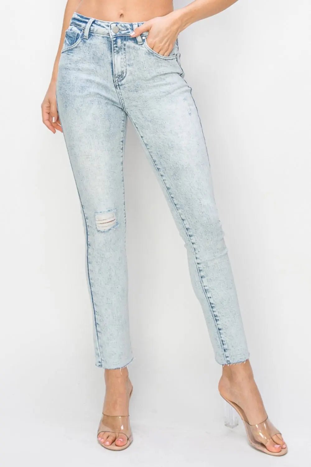 Risen Full Size High Rise Distressed Skinny Jeans - Celeste