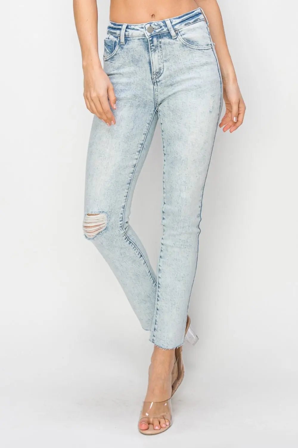 Risen Full Size High Rise Distressed Skinny Jeans - Celeste