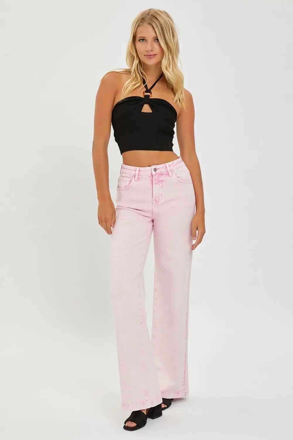 RISEN Full Size High Rise Tummy Control Wide Leg Jeans - Celeste