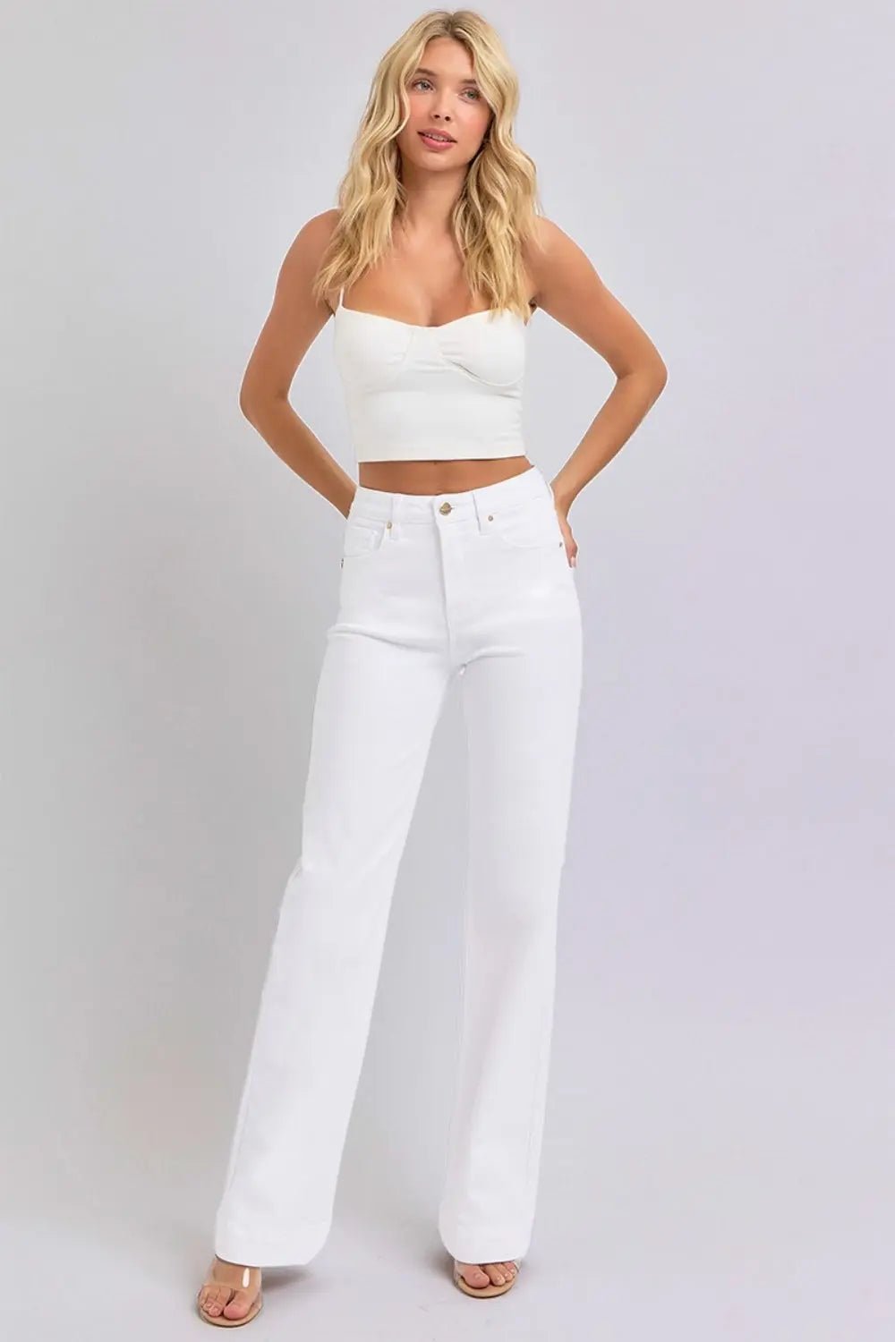 RISEN Full Size High Waist Straight Jeans - Celeste