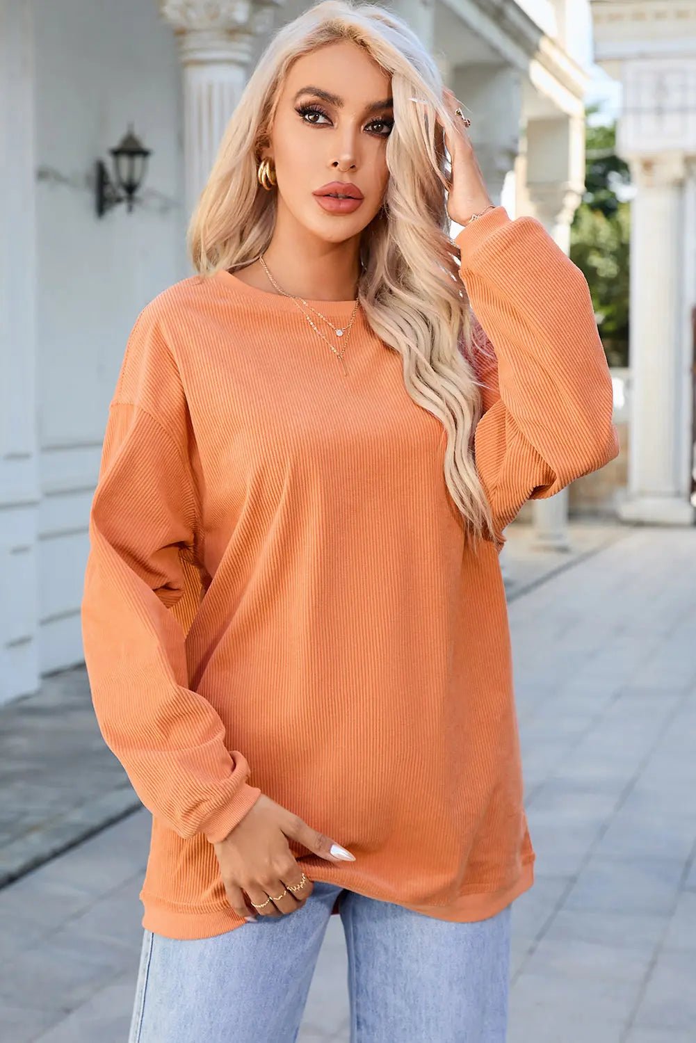 Round Neck Dropped Shoulder THANKFUL Graphic Sweatshirt - Celeste