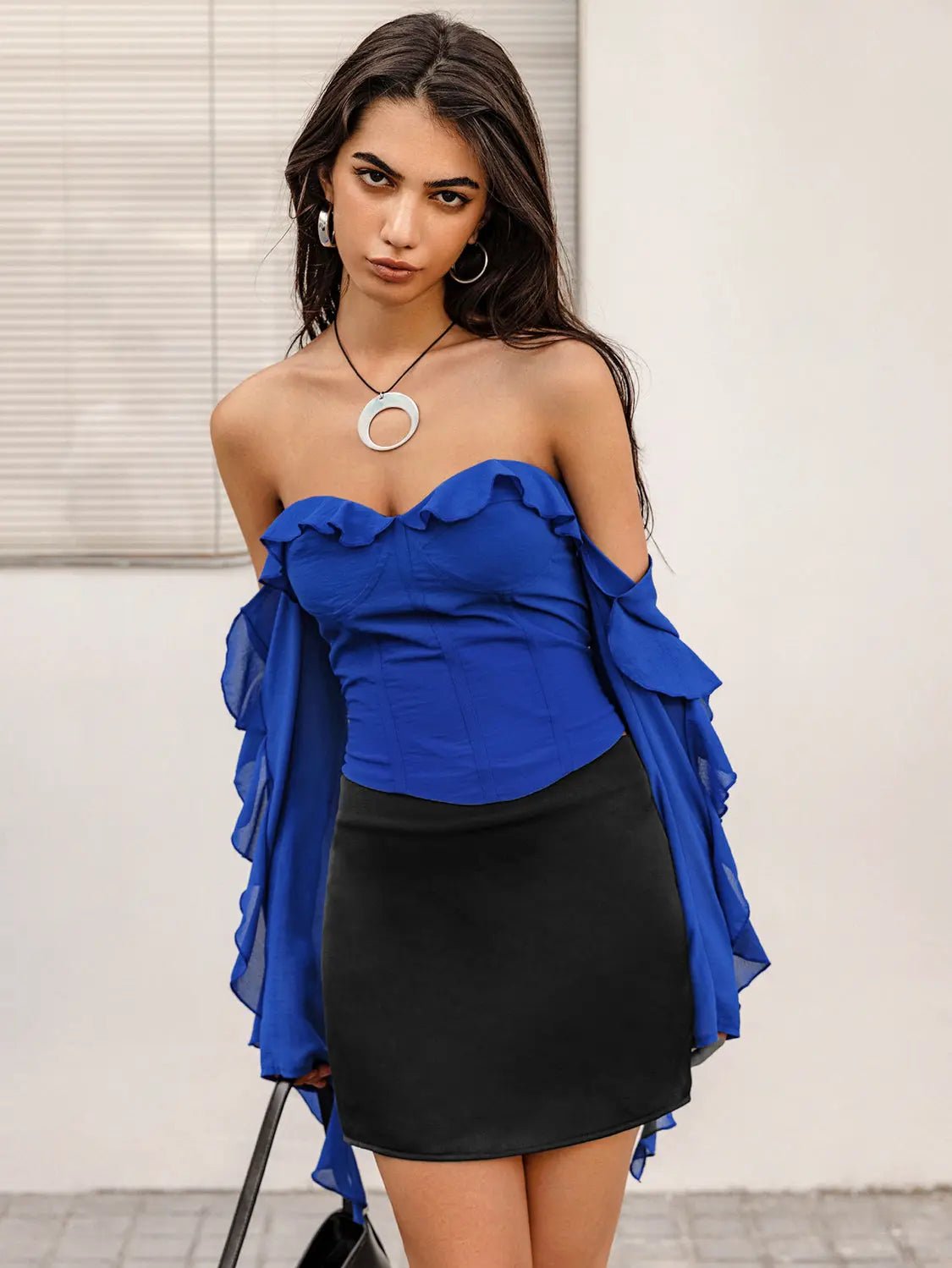 Ruffled Off - Shoulder Top - Celeste