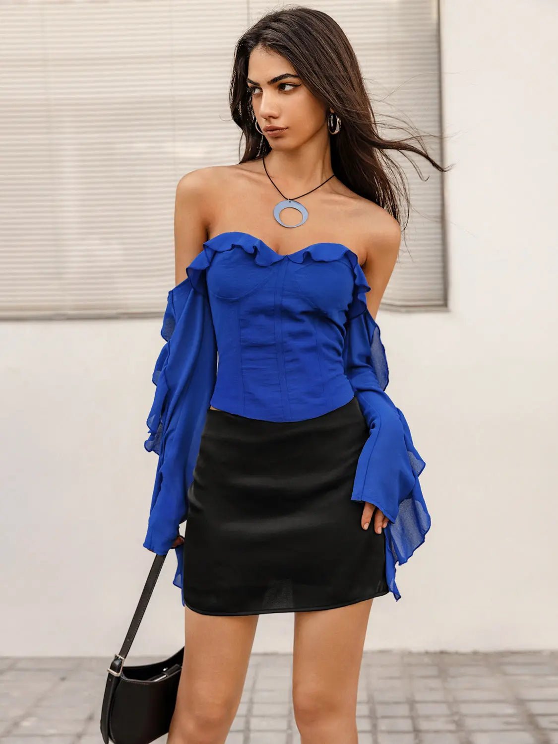 Ruffled Off - Shoulder Top - Celeste