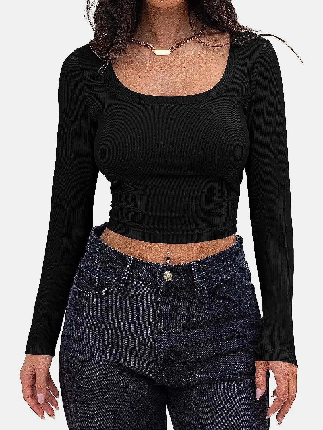 Scoop Neck Long Sleeve T - Shirt - Celeste