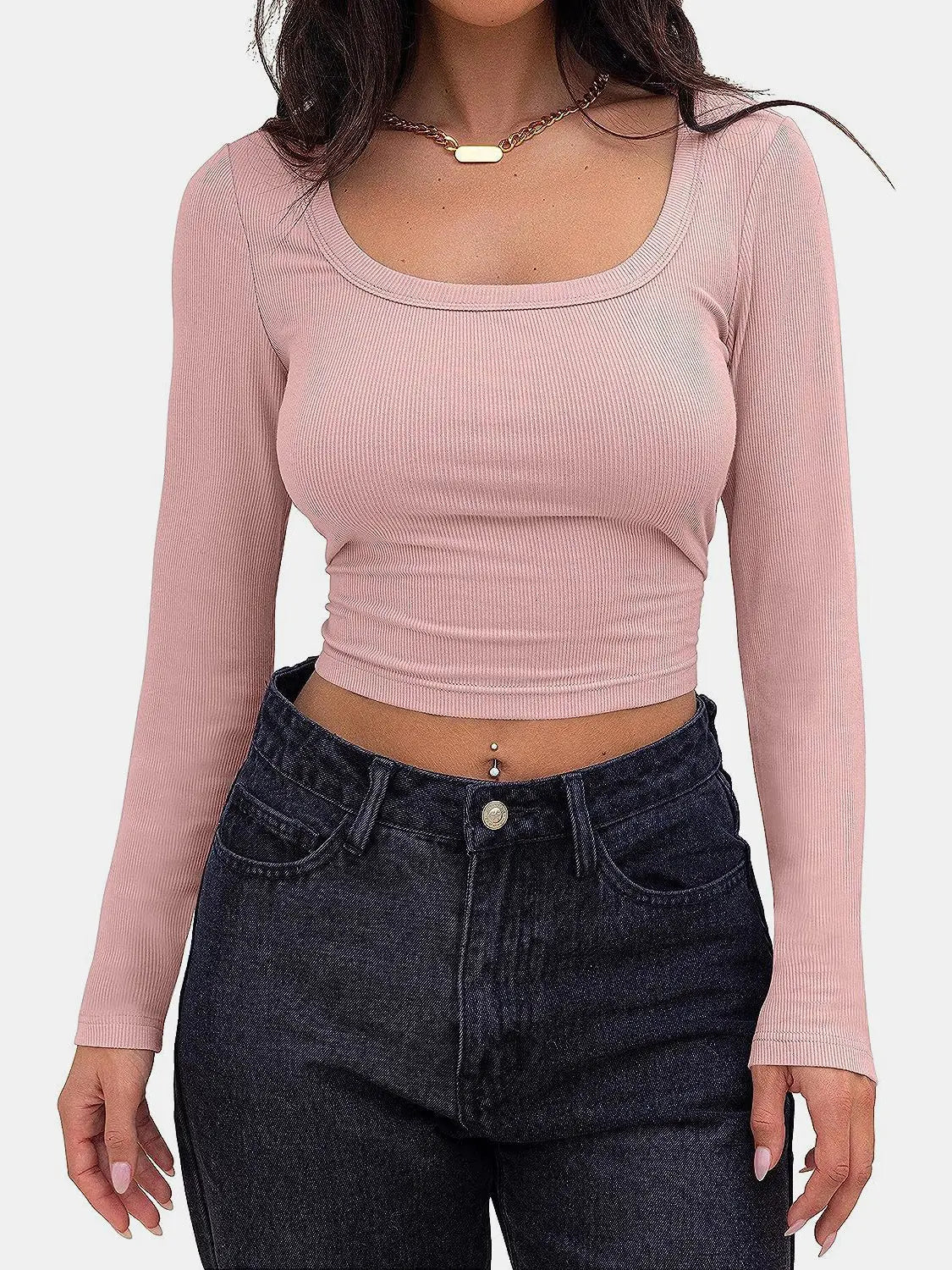 Scoop Neck Long Sleeve T - Shirt - Celeste