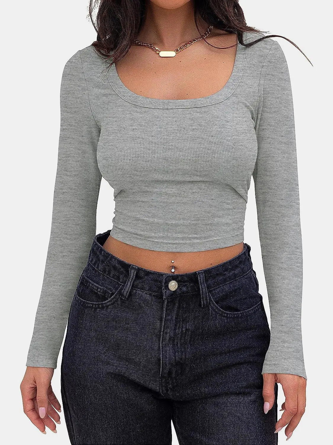 Scoop Neck Long Sleeve T - Shirt - Celeste