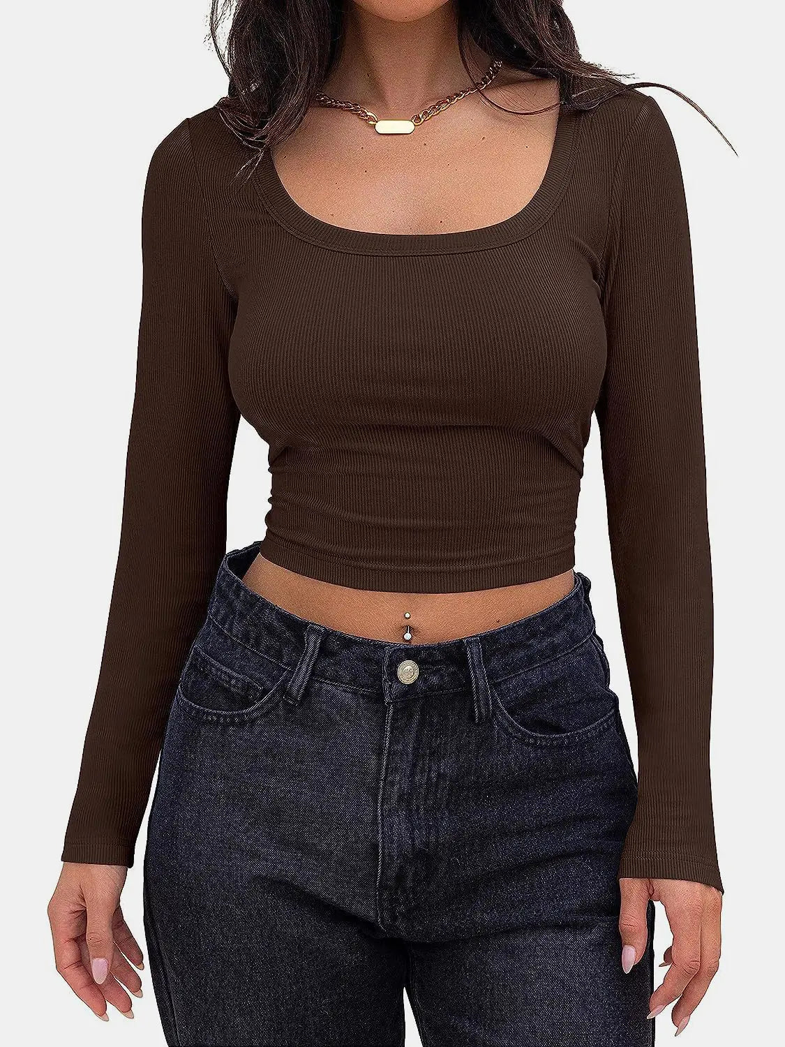 Scoop Neck Long Sleeve T - Shirt - Celeste