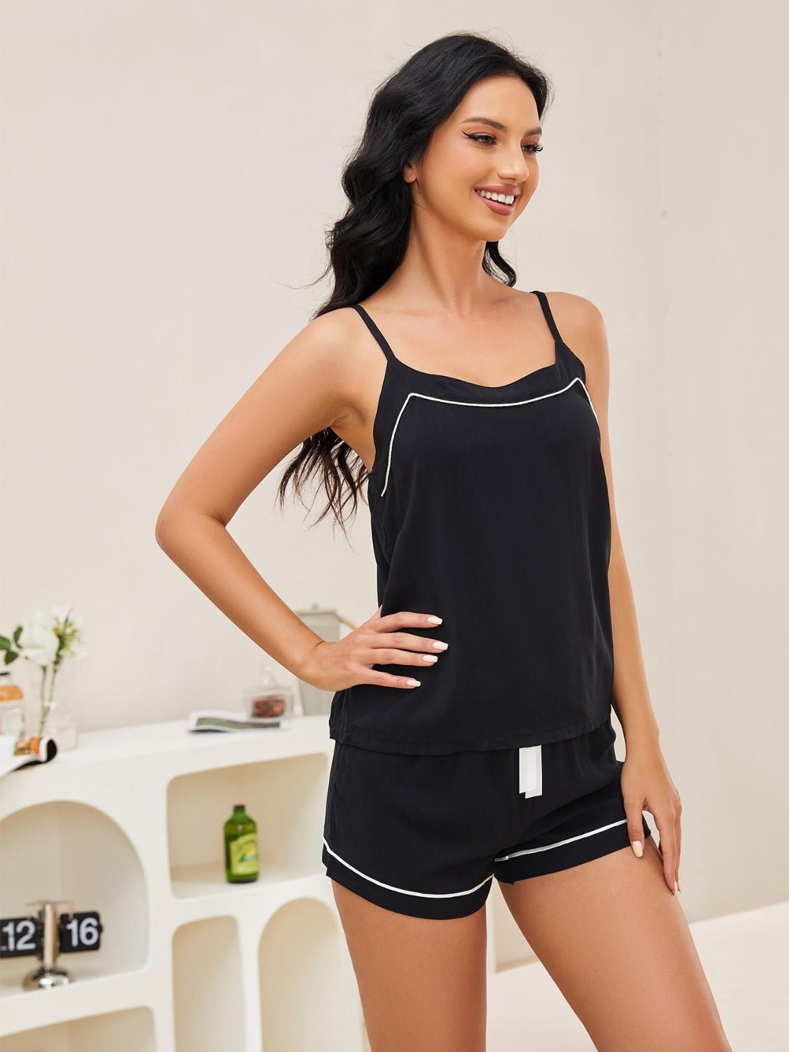 Scoop Neck Spaghetti Strap Top and Shorts Lounge Set - Celeste