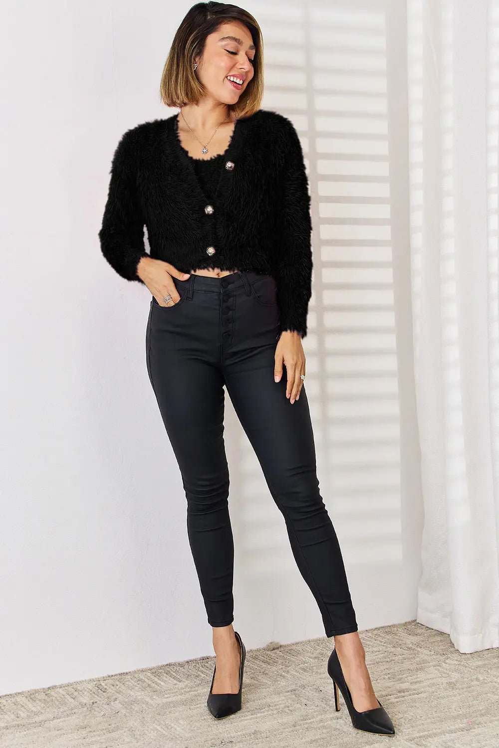 Scoop Neck Vest and Cardigan Sweater Set - Celeste