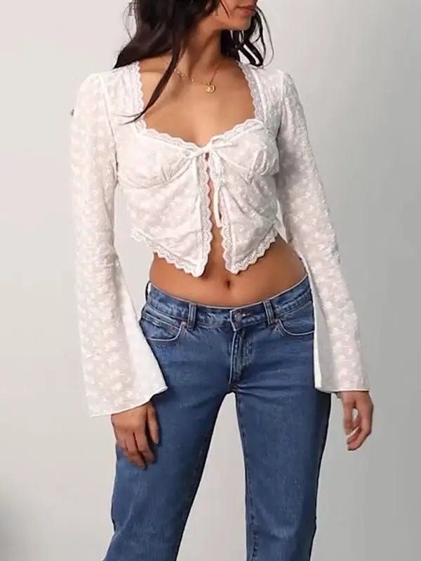 See - through Hollow Cardigan Top - Celeste