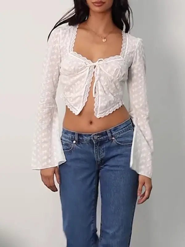 See - through Hollow Cardigan Top - Celeste