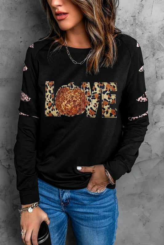 Sequin Leopard Long Sleeve Sweatshirt - Celeste