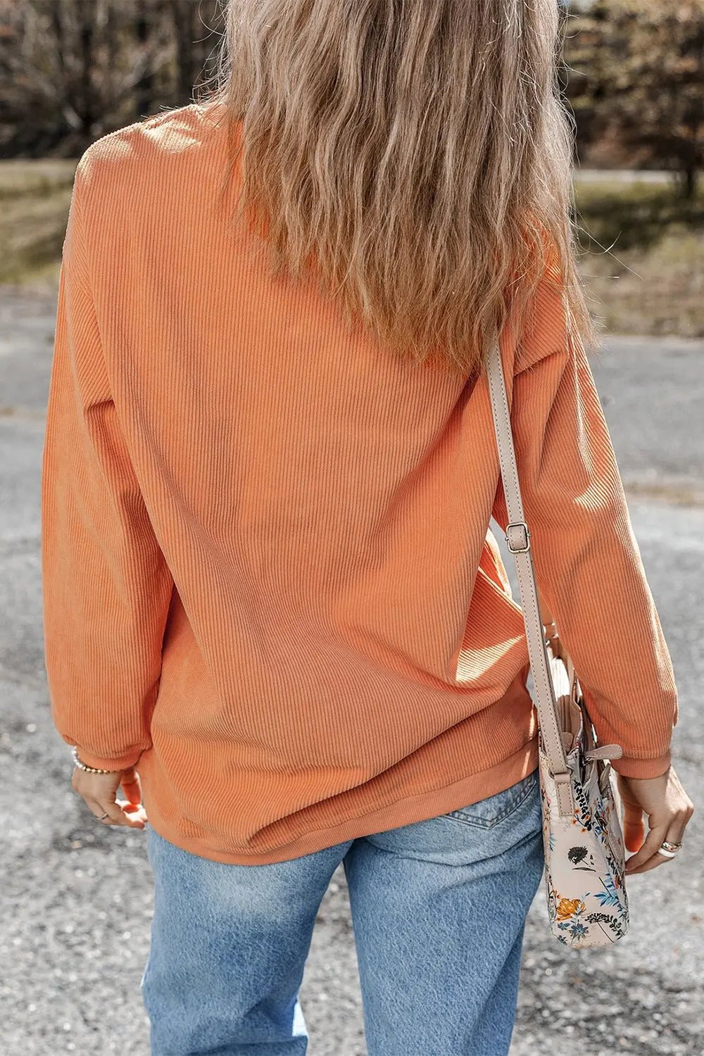 Sequin Pumpkin Round Neck Long Sleeve Sweatshirt - Celeste