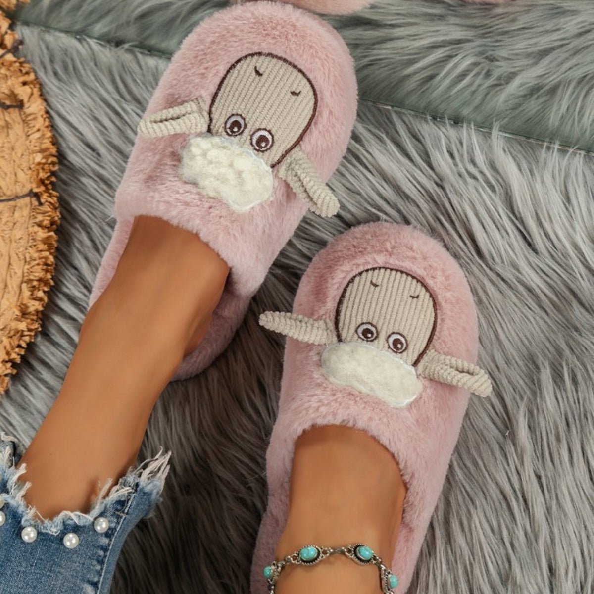 Sheep Round Toe Slippers - Celeste