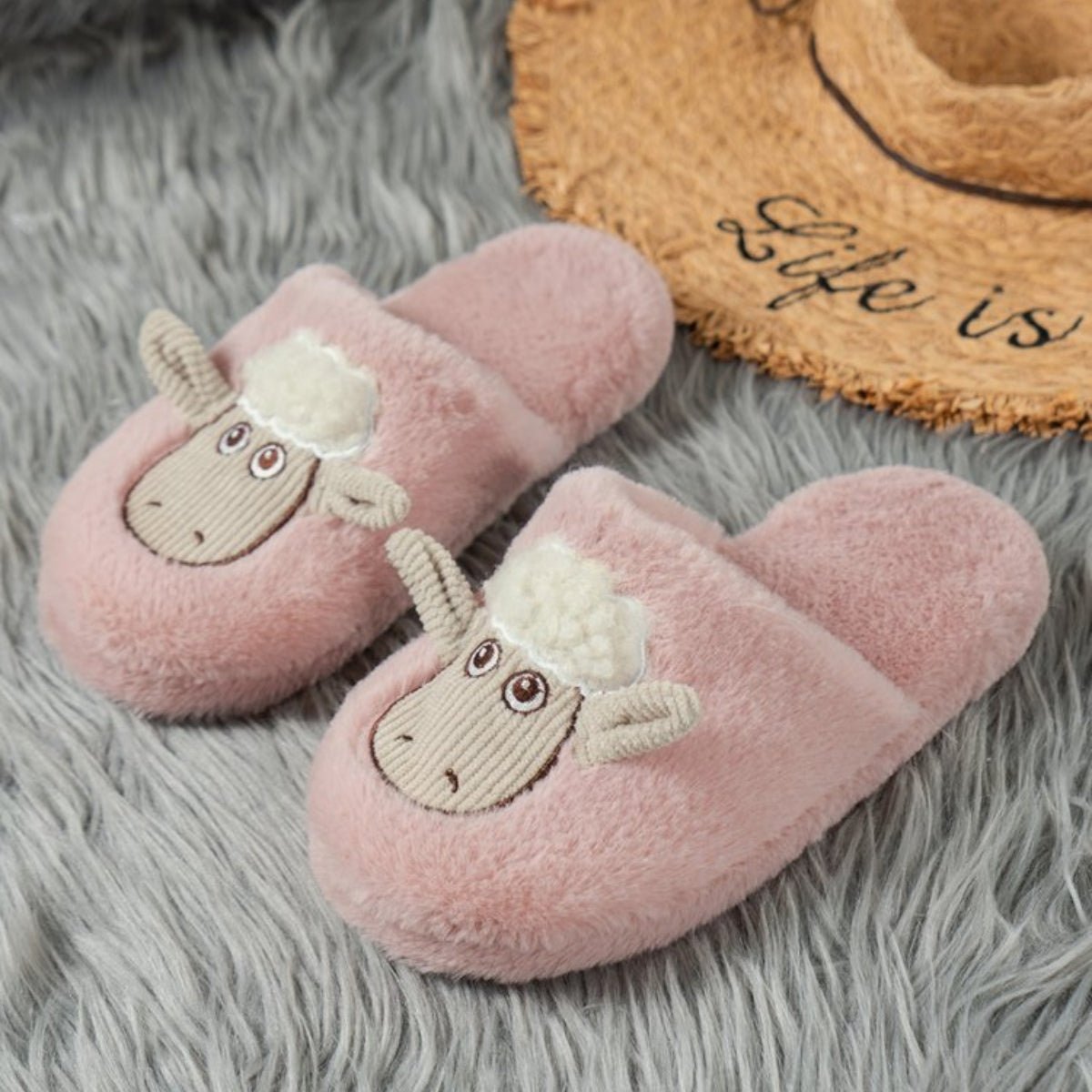 Sheep Round Toe Slippers - Celeste