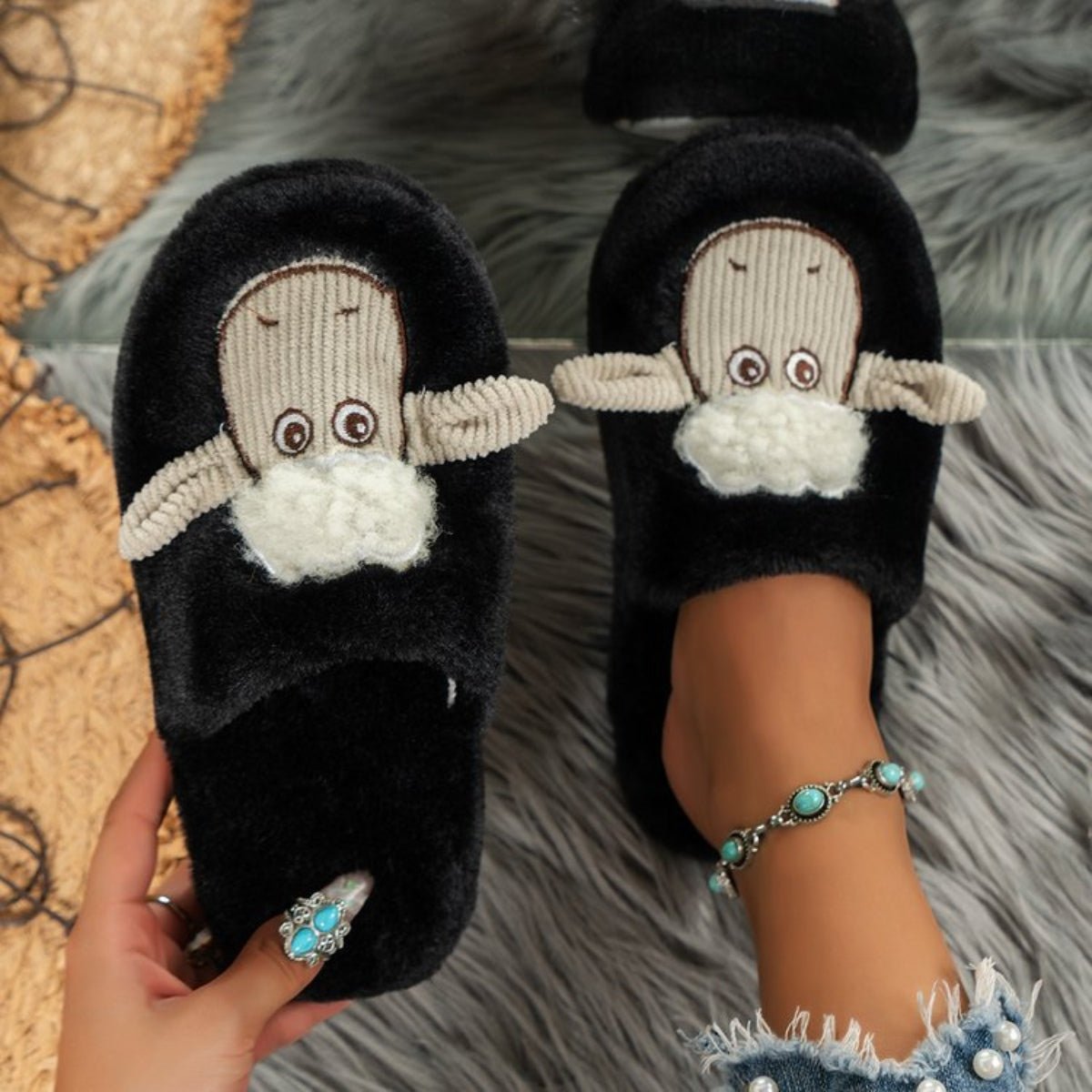 Sheep Round Toe Slippers - Celeste