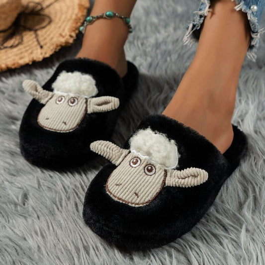 Sheep Round Toe Slippers - Celeste