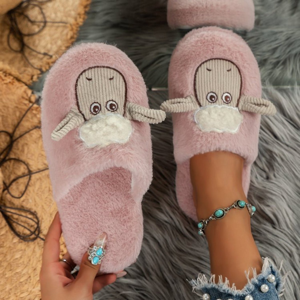 Sheep Round Toe Slippers - Celeste