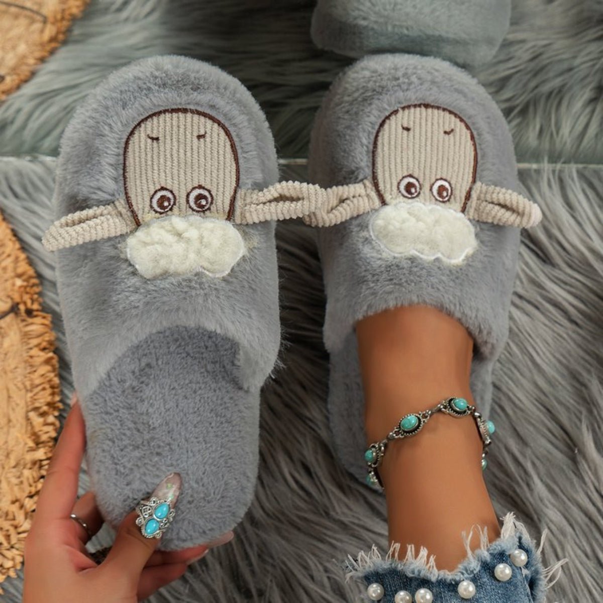 Sheep Round Toe Slippers - Celeste