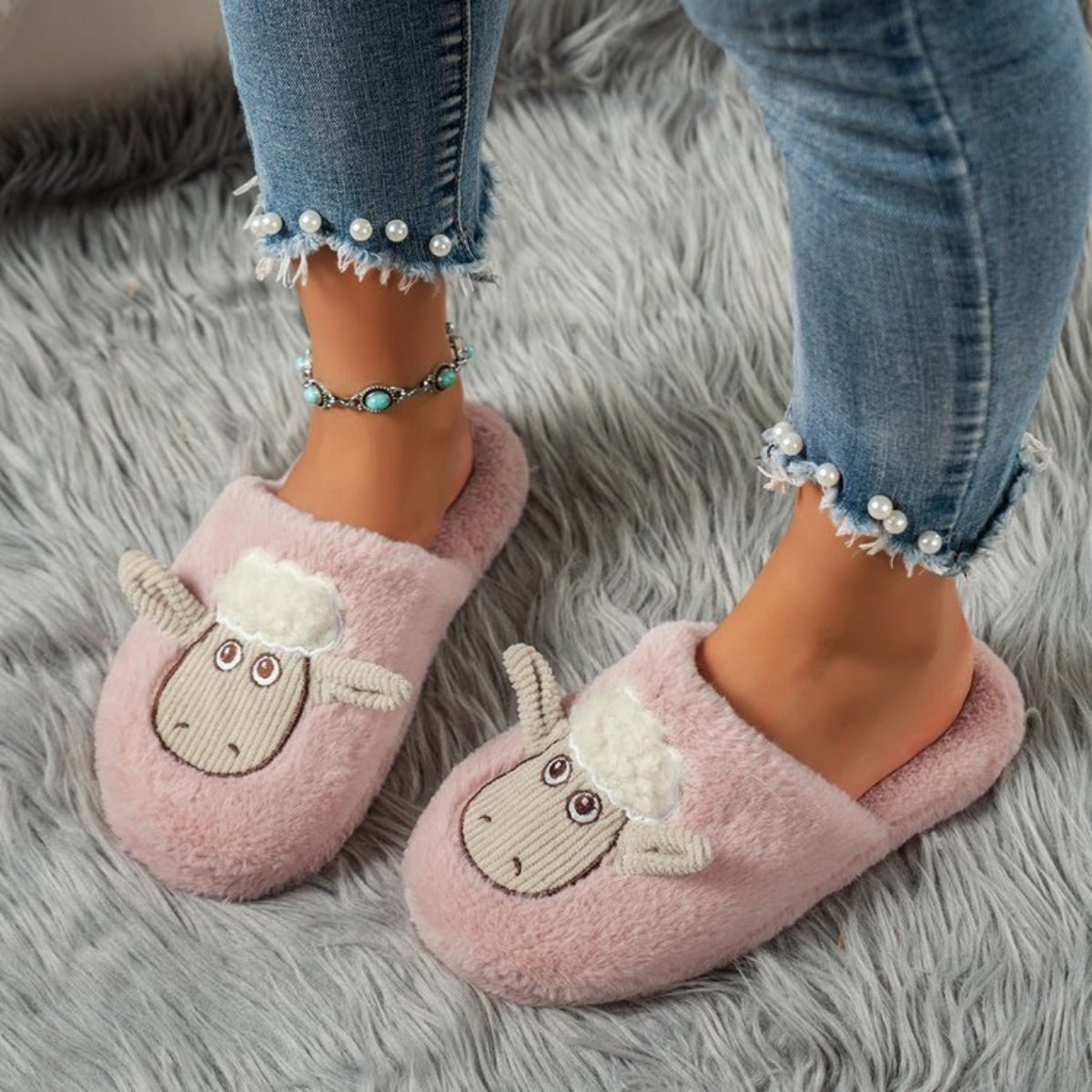 Sheep Round Toe Slippers - Celeste