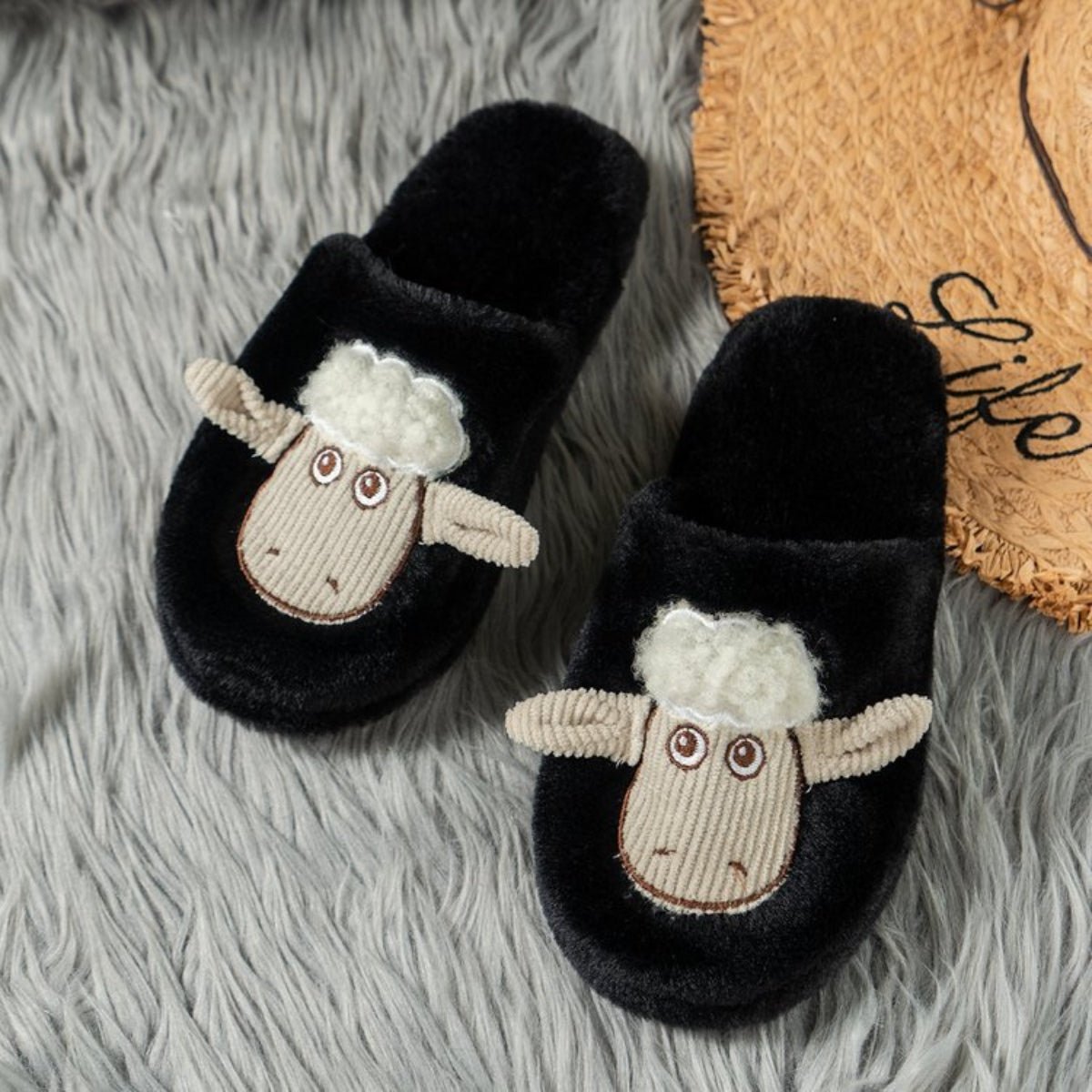 Sheep Round Toe Slippers - Celeste