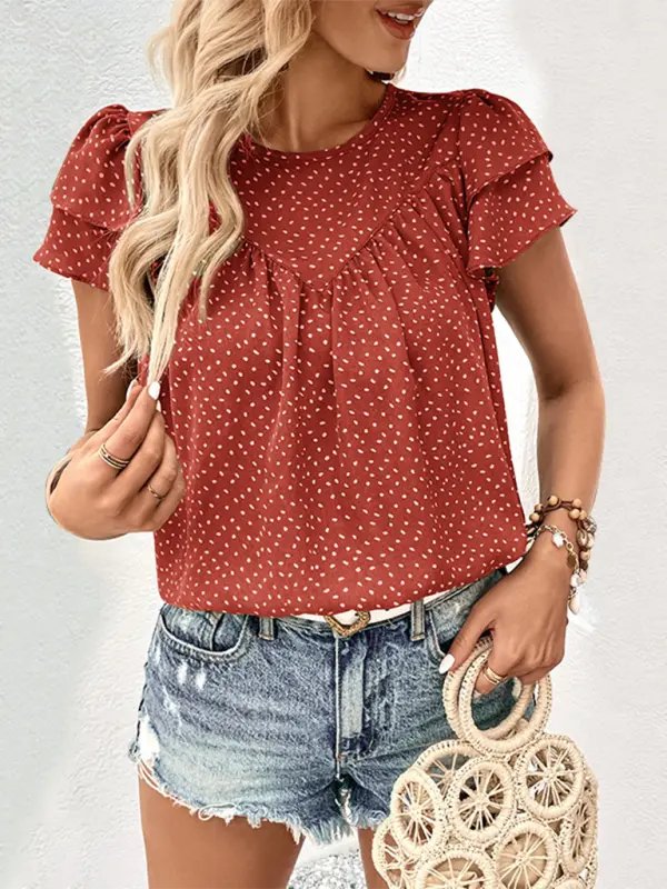 Short Sleeve Ruffled Blouse - Celeste