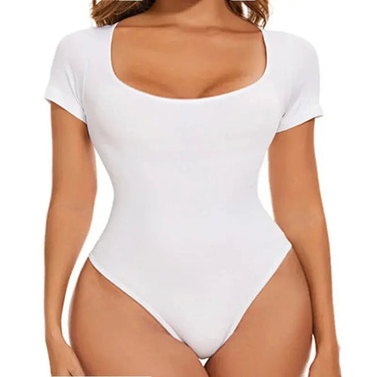 Short Sleeve Seamless Shaper - Tummy Control Spandex Bodysuit - Celeste