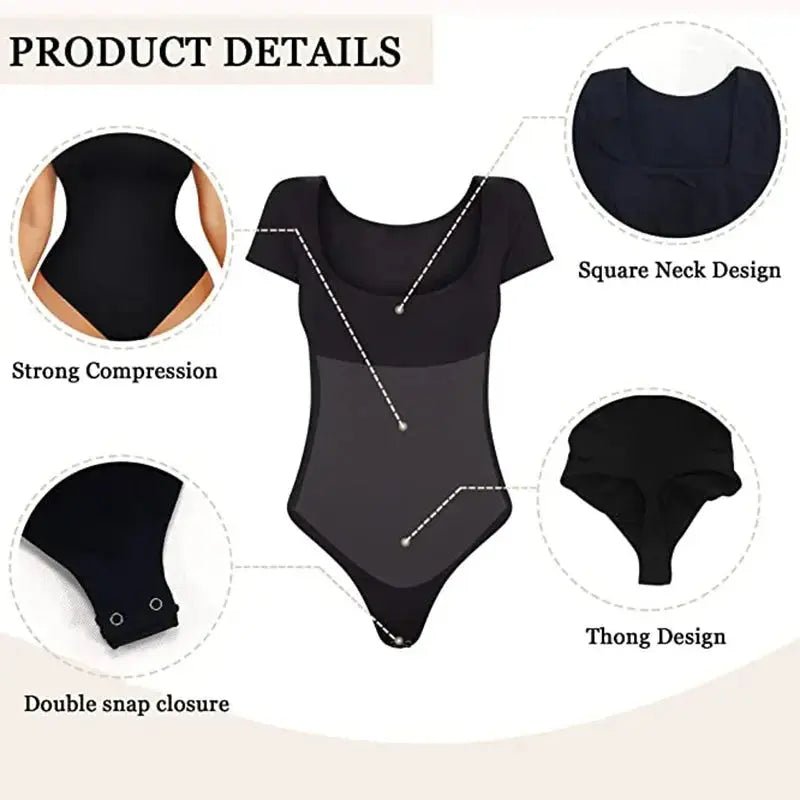 Short Sleeve Seamless Shaper - Tummy Control Spandex Bodysuit - Celeste