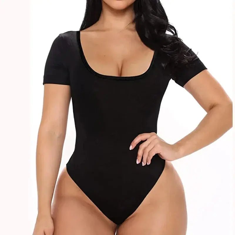 Short Sleeve Seamless Shaper - Tummy Control Spandex Bodysuit - Celeste