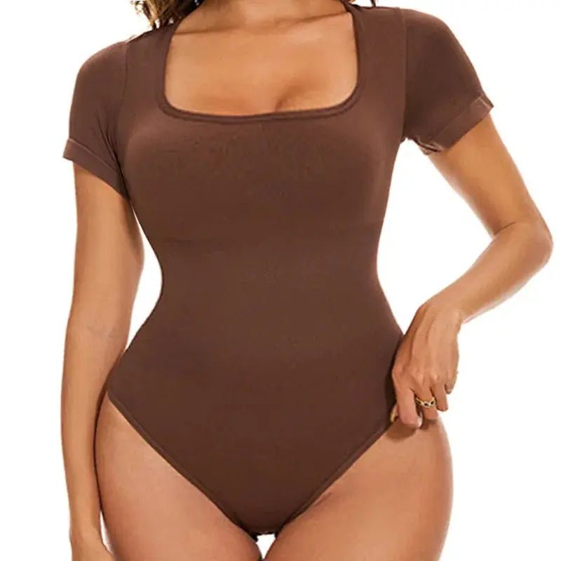 Short Sleeve Seamless Shaper - Tummy Control Spandex Bodysuit - Celeste