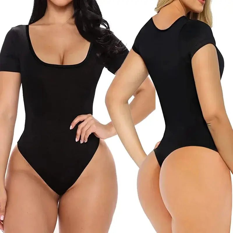 Short Sleeve Seamless Shaper - Tummy Control Spandex Bodysuit - Celeste