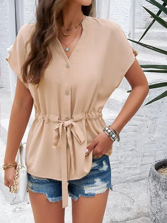 Solid Buttoned Top - Celeste